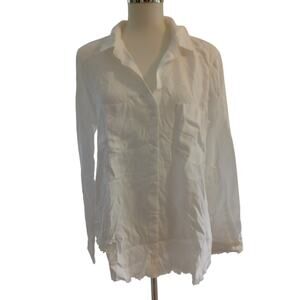 Cloth & Stone Button up Shirt Rough Hem Long Sleeve V-neck Casual Beachy Large